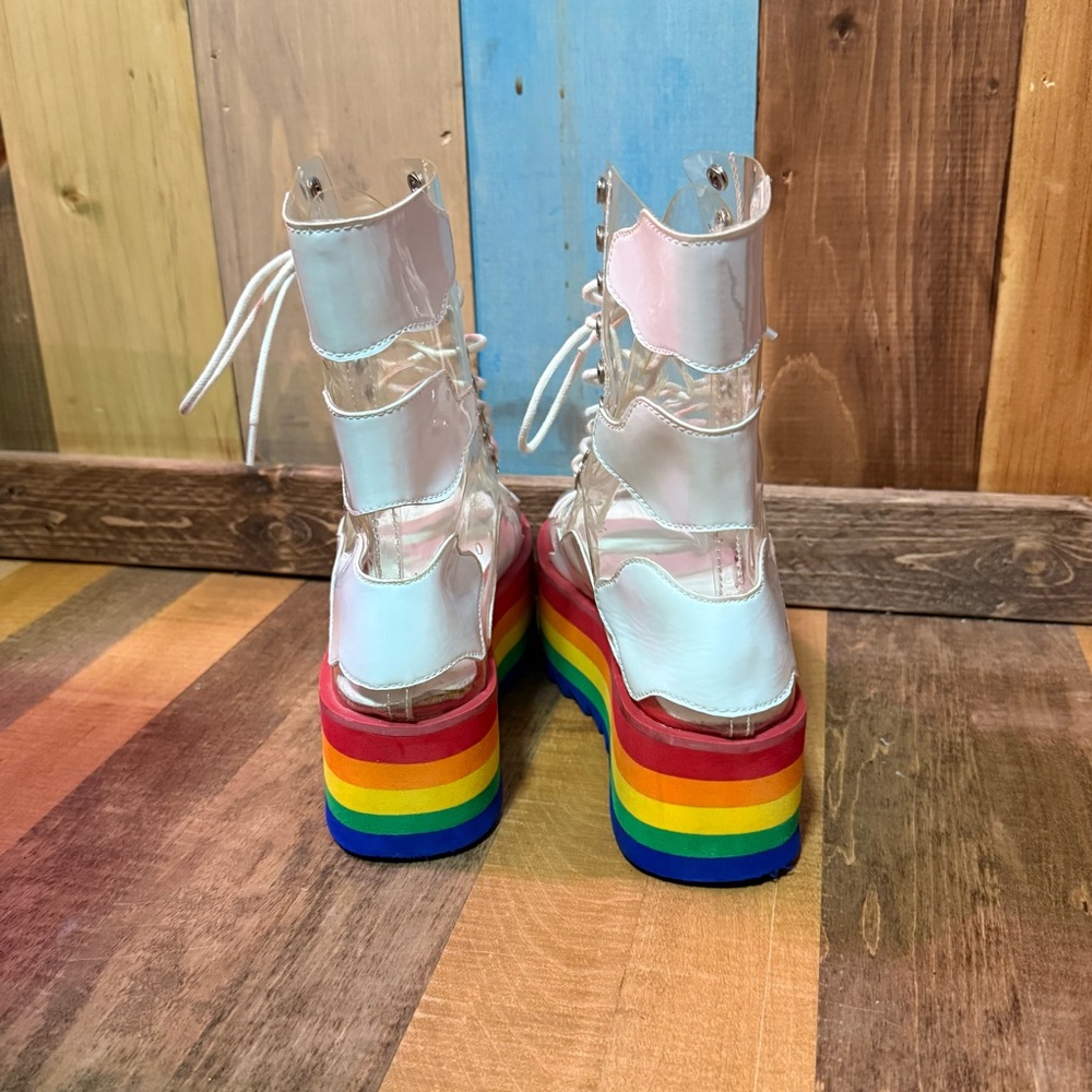Dolls Kill Transparent Rainbow Platform Boots - image 3